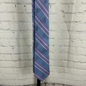 Tommy Bahama Blue Pineapple Pink Purple Striped Silk Tie